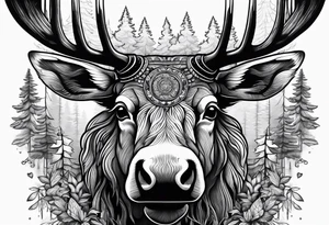 a psychedelic moose in the forest tattoo idea