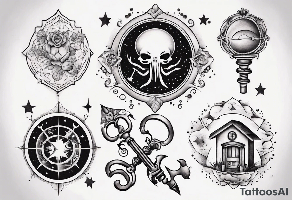 Matching tattoos with key and home in cancer horoscope tattoo idea