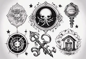 Matching tattoos with key and home in cancer horoscope tattoo idea