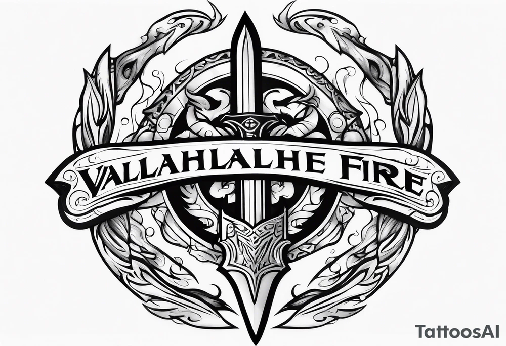 Valhalla fire sword shield warrior tattoo idea