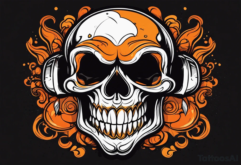 skull laughing black and orange tattoo idea