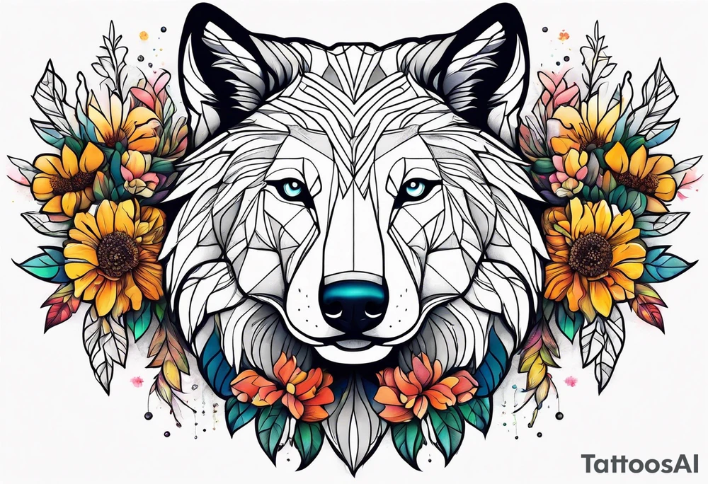 Wild brave animal in wildflowers tattoo idea