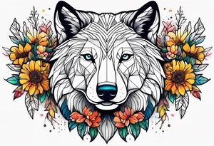 Wild brave animal in wildflowers tattoo idea