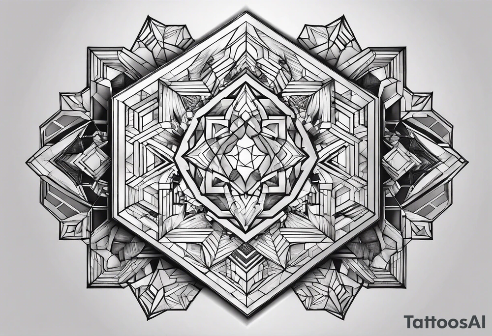 chest geometric hexagon heart tattoo idea