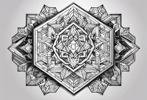 chest geometric hexagon heart tattoo idea