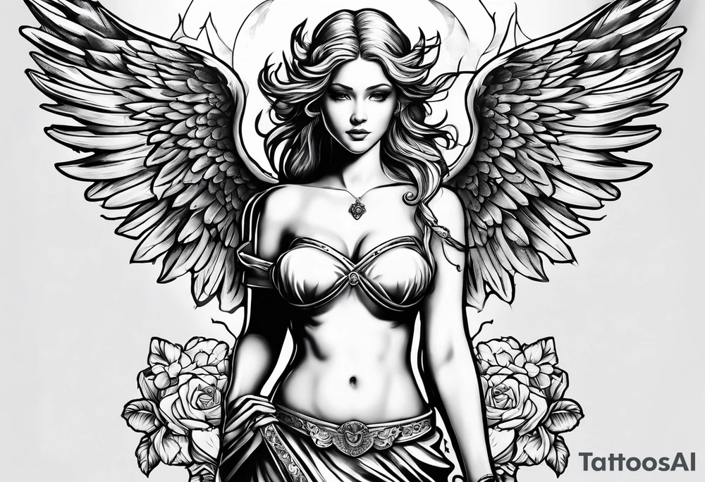 angel with name tag which says Dennet tattoo idea