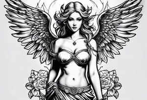 angel with name tag which says Dennet tattoo idea