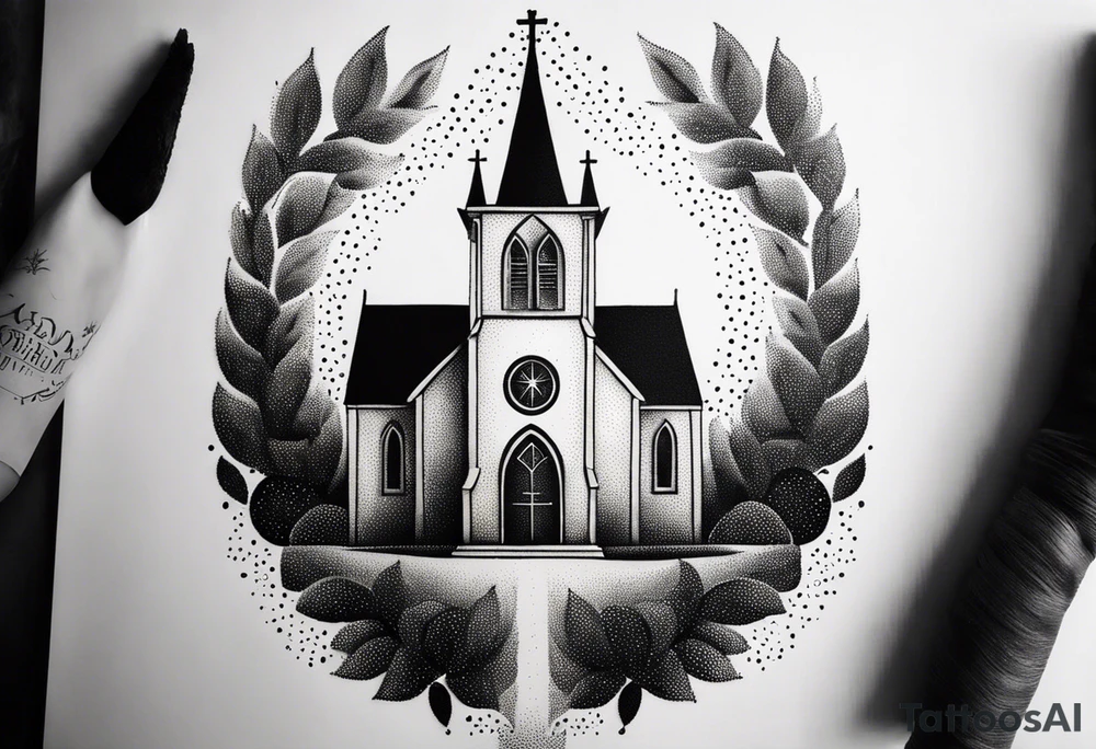 burning church tattoo idea