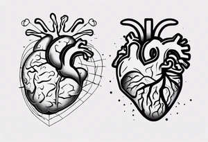 Left half human brain and right half human heart tattoo idea
