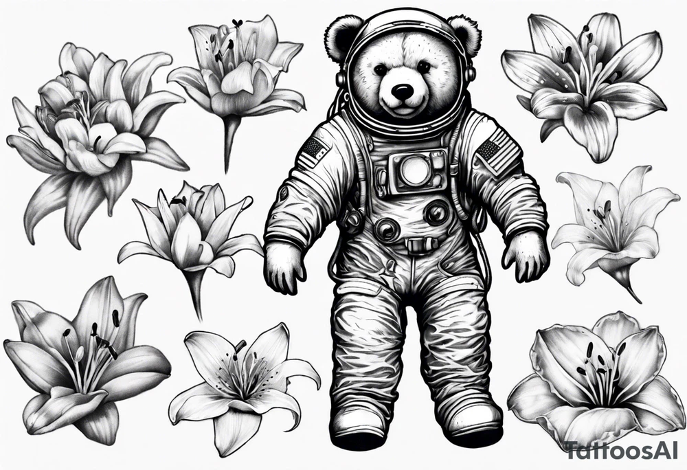 Teddy bear astronaut Lily tattoo idea