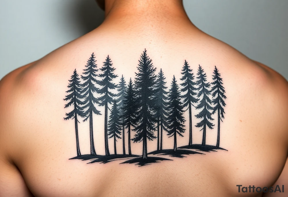 Needle forest with black and gray trees tattoo idea