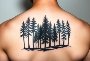 Needle forest with black and gray trees tattoo idea