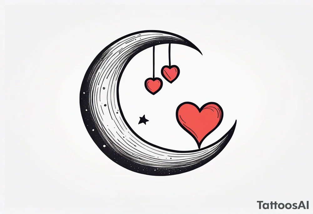 Crescent moon with a love heart inside it tattoo idea