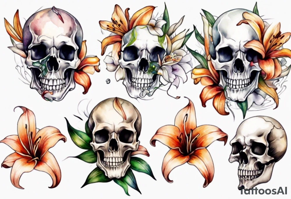 Skull and lilies tattoo idea