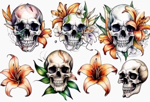 Skull and lilies tattoo idea