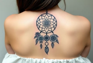 Dreamcatcher with zodiac symbols and protection runes caught in it with tigerlillies roses and sunflowers tattoo idea