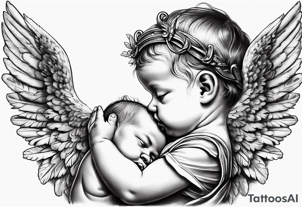 Praying baby Angel, with a Roman soldier behind it tattoo idea