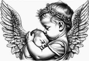 Praying baby Angel, with a Roman soldier behind it tattoo idea