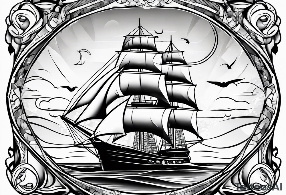 front bow sails with lighthouse on board tattoo idea