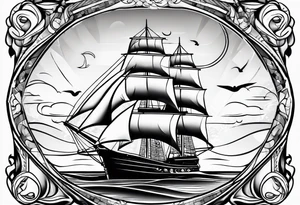 front bow sails with lighthouse on board tattoo idea