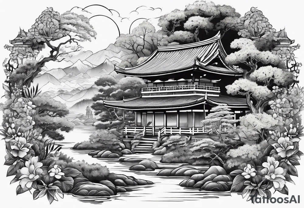 Tranquil garden surrounded by words tattoo idea