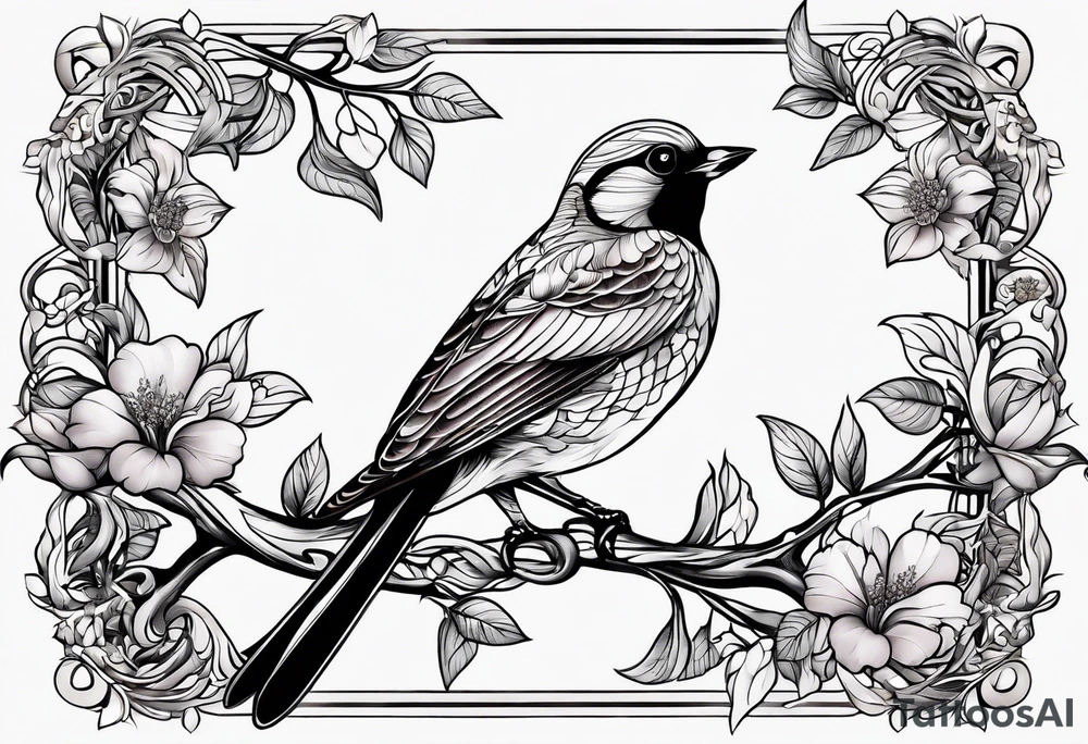 Fine line birds and vines tattoo idea
