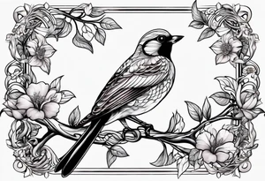Fine line birds and vines tattoo idea
