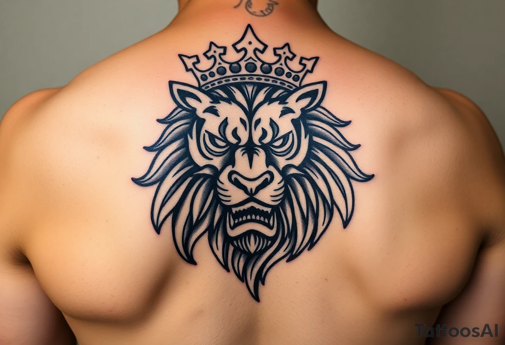 Japanese lion wearing crown tattoo idea