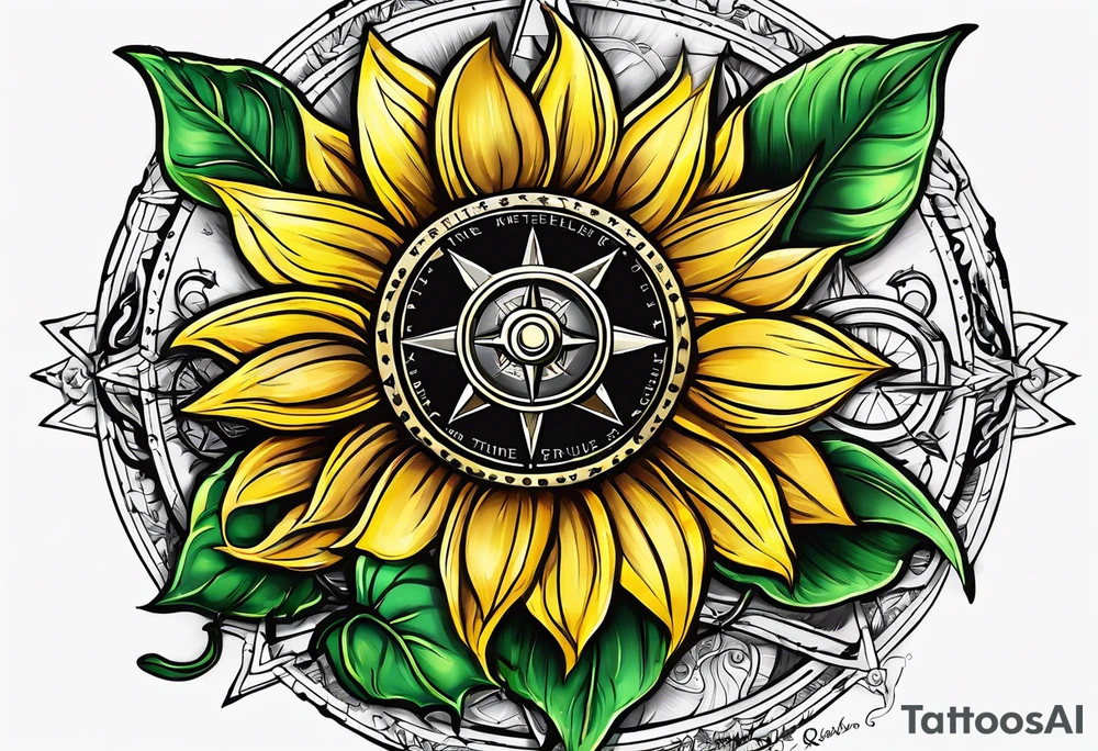 Sunflower and
 compass, with the words "To Thine Own Self Be True" tattoo idea