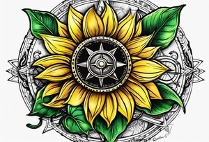 Sunflower and
 compass, with the words "To Thine Own Self Be True" tattoo idea