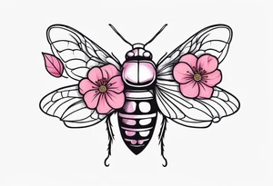 Neo traditional Cicada and pink flower tattoo idea