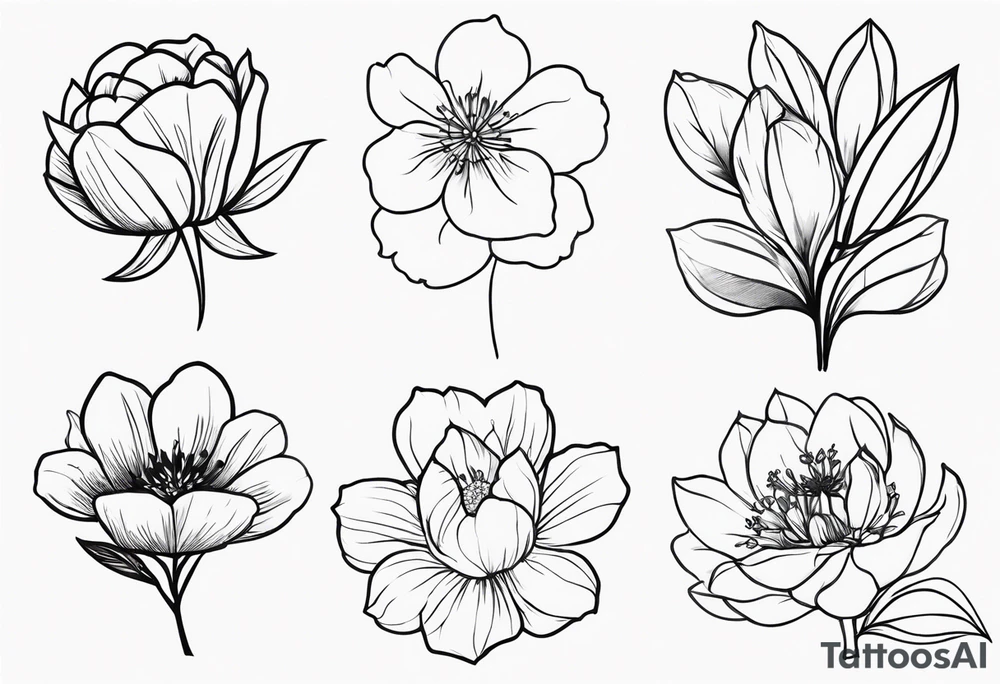 create a tattoo that has the birth month flowers of december, november, february, may, and july tattoo idea