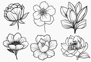 create a tattoo that has the birth month flowers of december, november, february, may, and july tattoo idea
