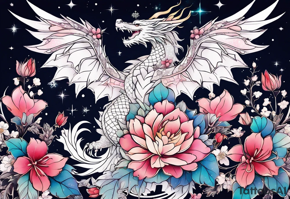 Constellation, wing , snow , cross , dragon female japan kawaii , flower tattoo idea