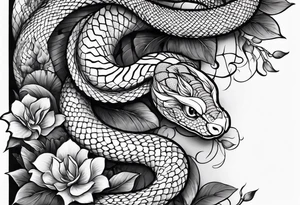 sleeve tattoo with a snake and Japanese designs tattoo idea