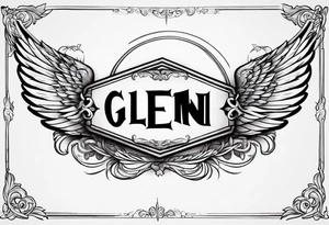 A simple tattoo with the word Glenn on a banner with angel Wings tattoo idea