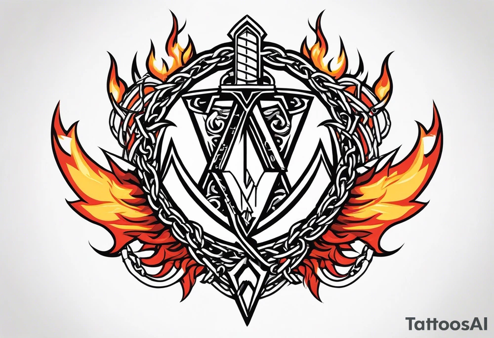 Valhalla sword shield dragon axe Valknut barbed wire chains fire tattoo idea Valhalla sword shield dragon axe Valknut barbed wire chains fire tattoo idea