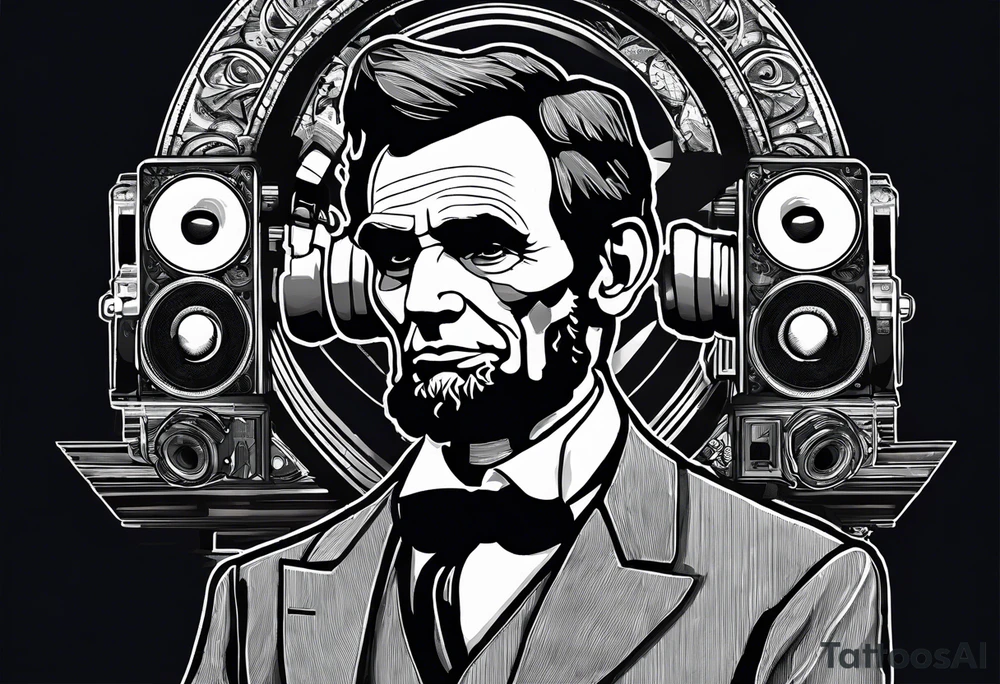 Abraham Lincoln in a suit jacket holding a boombox to his head tattoo idea