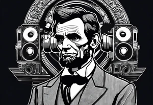 Abraham Lincoln in a suit jacket holding a boombox to his head tattoo idea