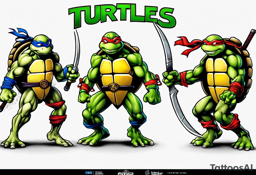 teenage mutant ninja turtles fighting sleeve tattoo idea
