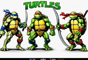 teenage mutant ninja turtles fighting sleeve tattoo idea