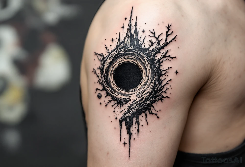 2 different worlds on both sides of a black hole tattoo idea
