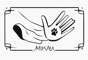 hand and paw tattoo with Mikasa name tattoo idea