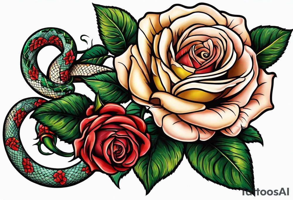 rose with snake tattoo idea