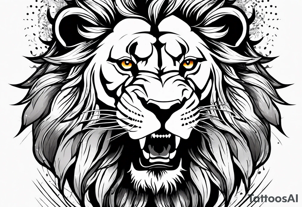 A beautiful lion roaring and showing it's teeth tattoo idea