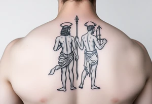 dionysos and apollo standing back on back tattoo idea