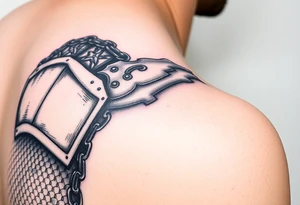 Huge and Exquisitely detailed shoulder tattoo of chainmail and plate armor tattoo idea
