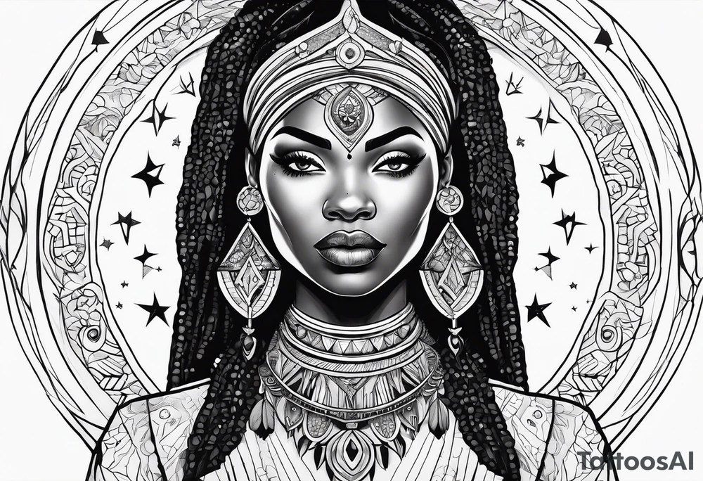 Powerful, black women, astrology, spiritual, abstract tattoo idea