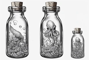 A squid trapped in a bottle with a cork tattoo idea