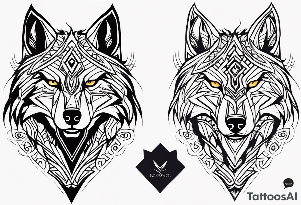 Angry tribal wolf head tattoo idea
